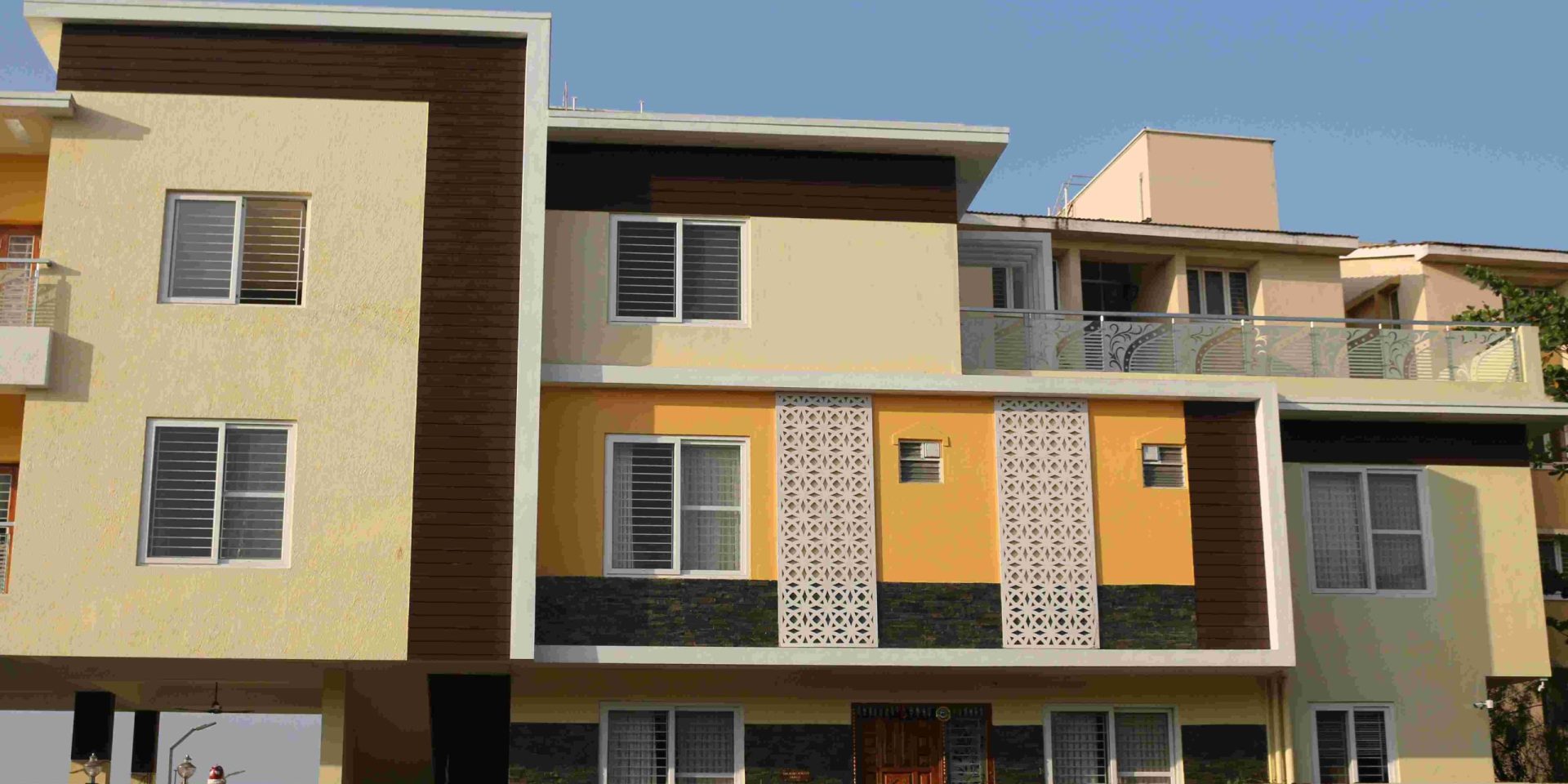 Modern home exterior with sleek WPC finishes and contemporary design elements