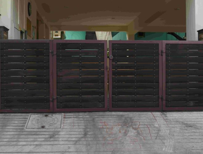 Durable and stylish WPC gate with wood finish design for modern home exteriors