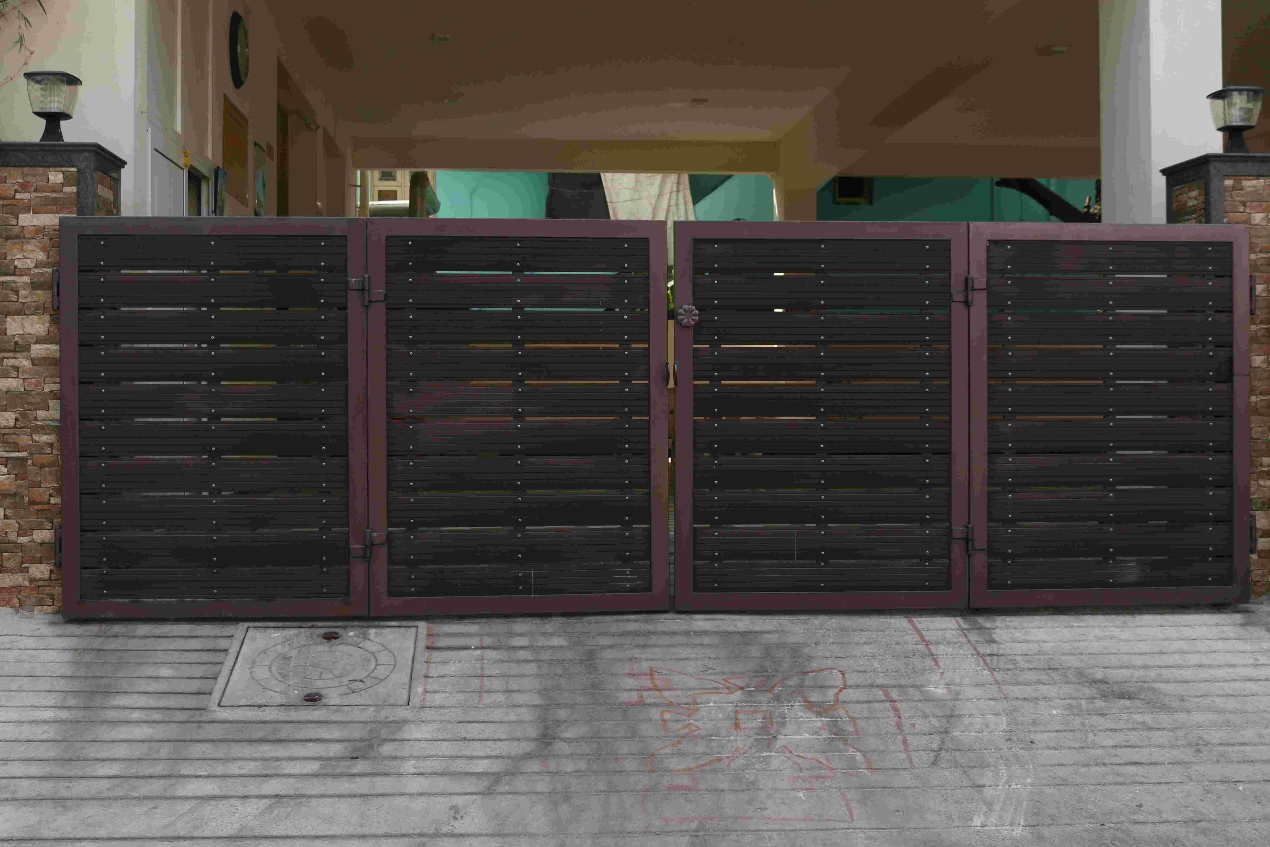 Durable and stylish WPC gate with wood finish design for modern home exteriors